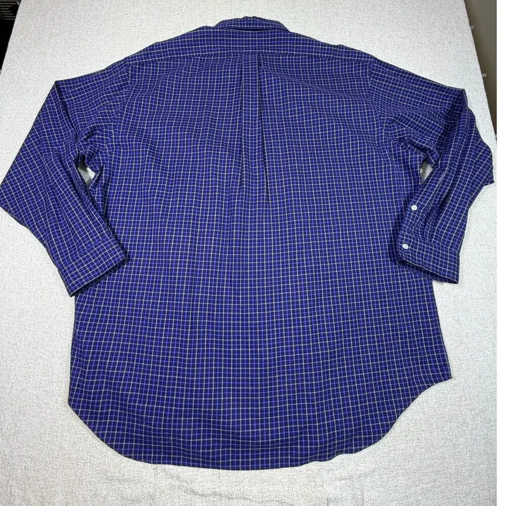 Ralph Lauren Golf Men 2XL Blue Windowpane Plaid Long Sleeve Atheisure Shirt